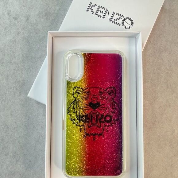 Kenzo iPhone X/XS Case Multi Color Tiger Head Logo Moving Glitter Phone Case - Picture 1 of 6
